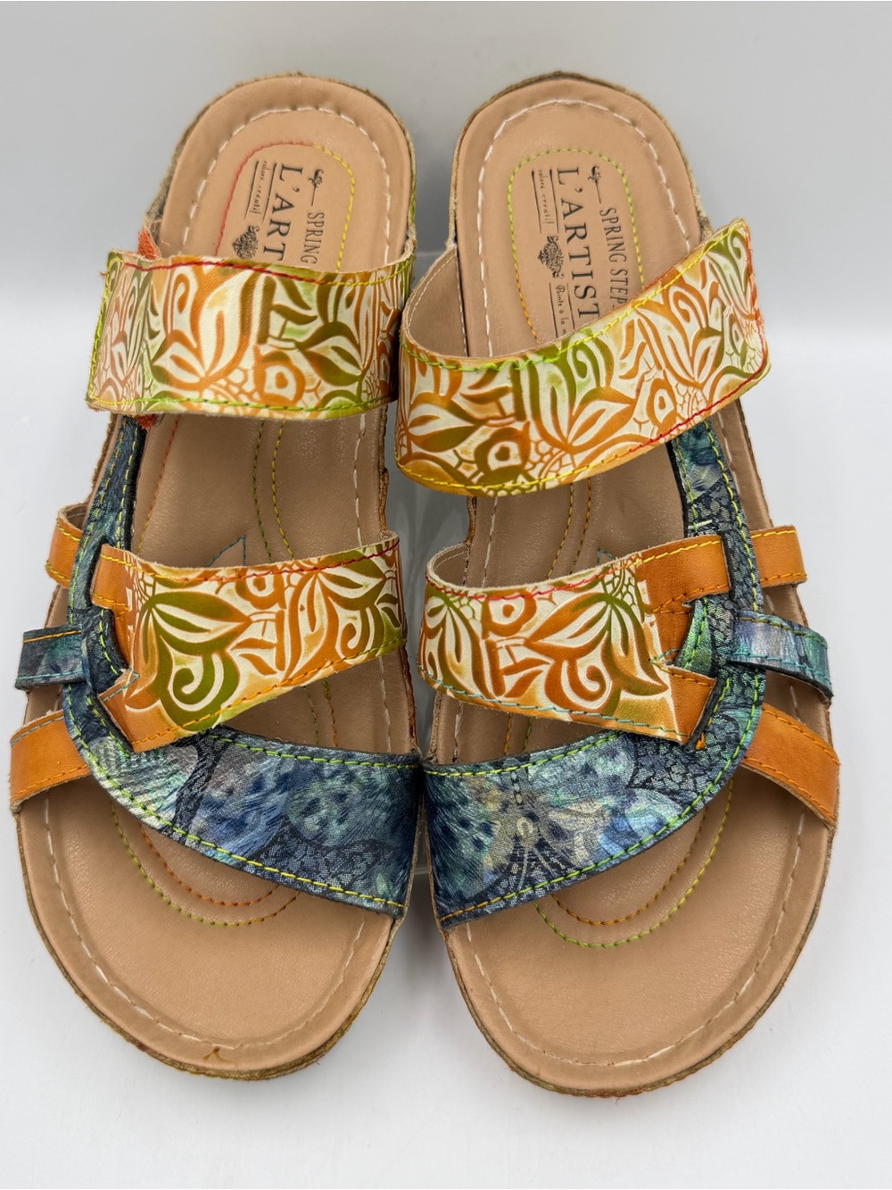 L'Artiste by Spring Step Caiman Slide Sandal Womens US 9 EU 40 Leather Tropical - Picture 2 of 11